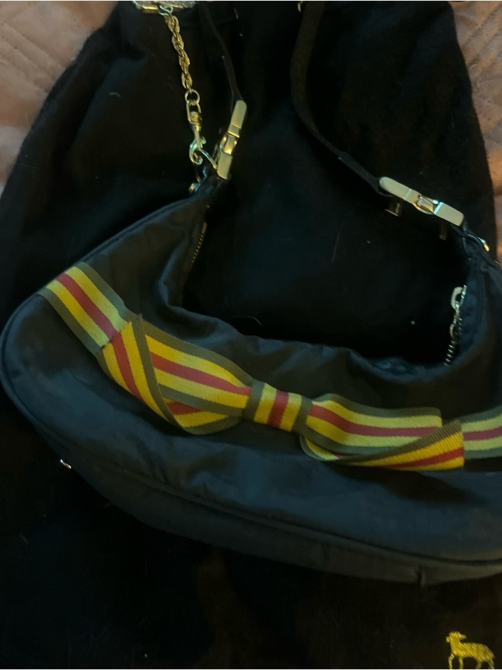 LAMB Lesportsac Ribbon Detail BOW Black Handbag with Gold Tag Accent - Picture 12 of 12